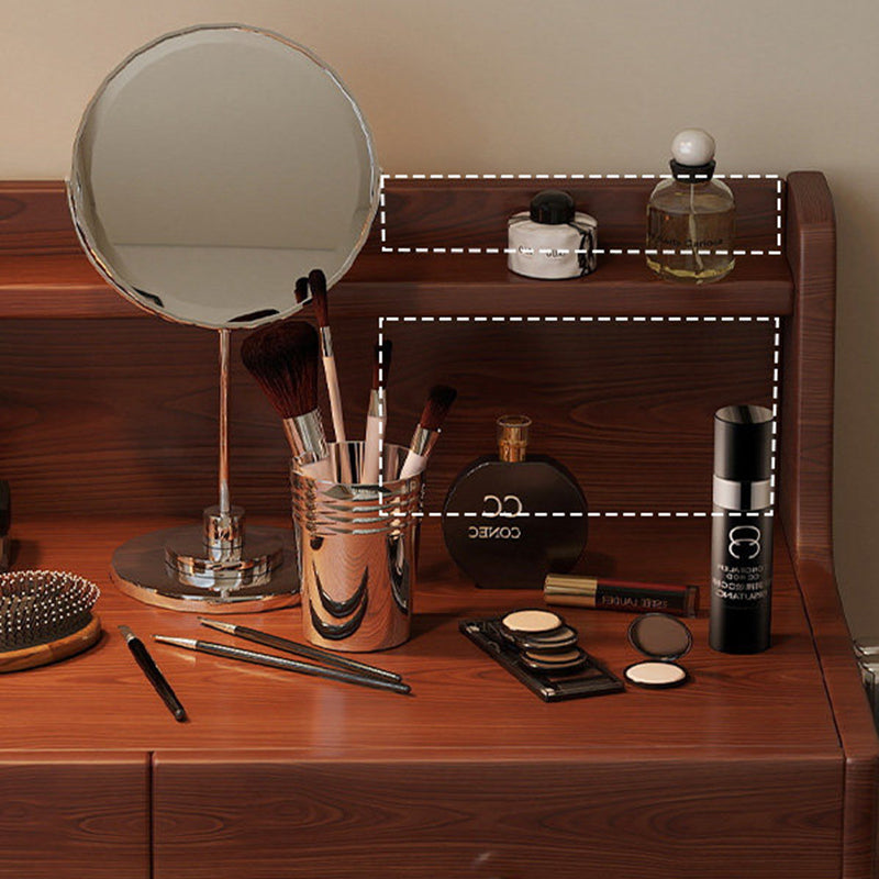 Contemporary Retro Rectangular Makeup Vanity in Rubberwood with Stainless Steel Hardware, 2-Drawer Bedroom Vanity