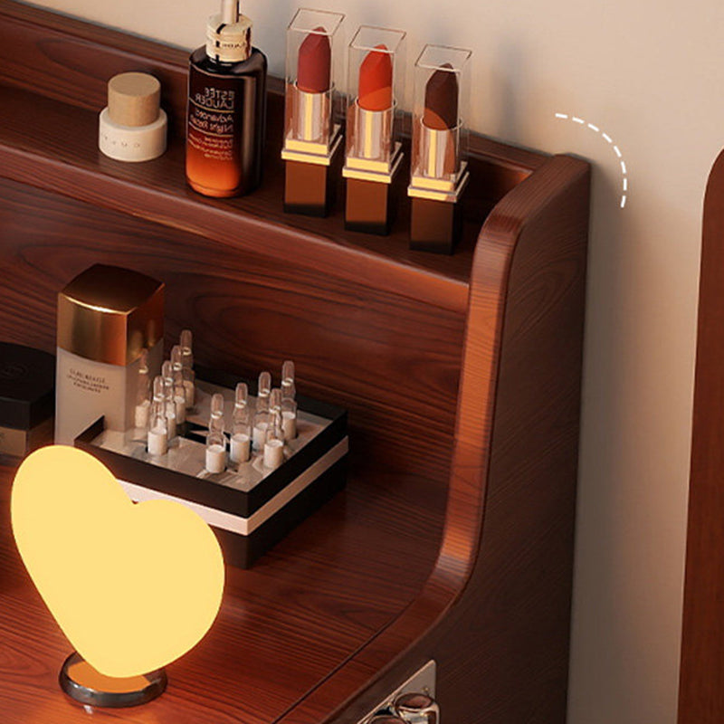 Contemporary Retro Rectangular Makeup Vanity in Rubberwood with Stainless Steel Hardware, 2-Drawer Bedroom Vanity