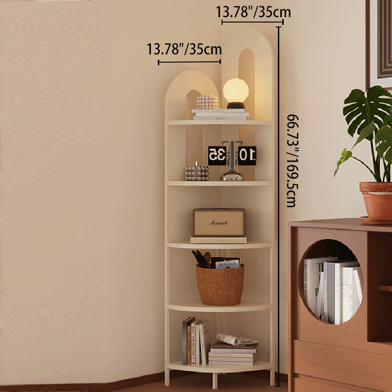 Traditional French Arched Iron Corner Shelf, Fan-Shaped, Floor-Standing 5-Tier Storage for Living Room