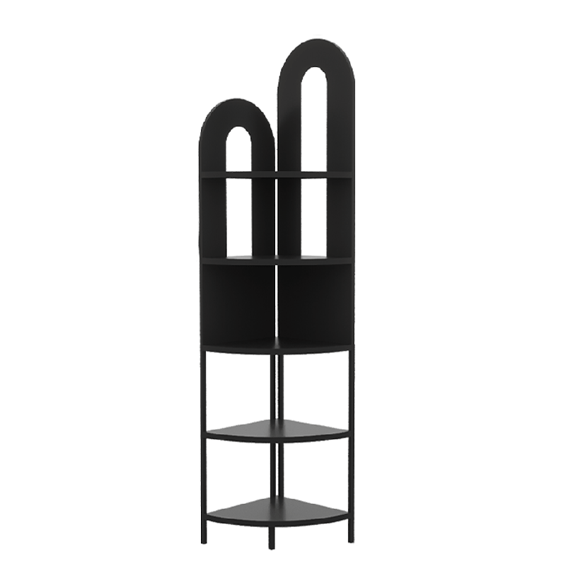 Traditional French Arched Iron Corner Shelf, Fan-Shaped, Floor-Standing 5-Tier Storage for Living Room