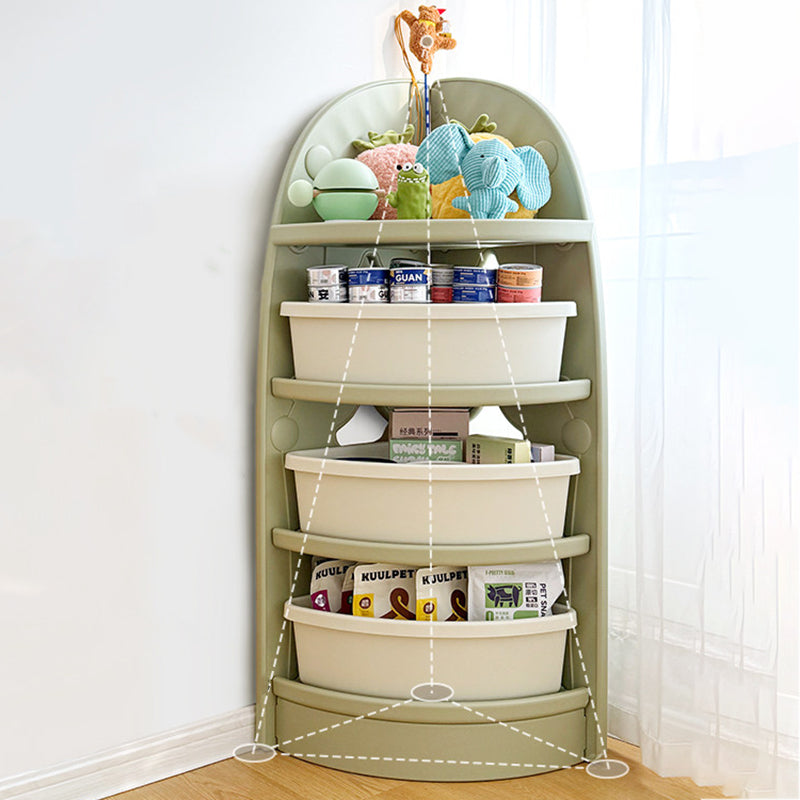 Modern Minimalist Eco-Friendly Fan-Shaped 4-Tier Kids' Corner Storage Shelf – HDPE/PP Plastic, Ideal for Living Room & Study