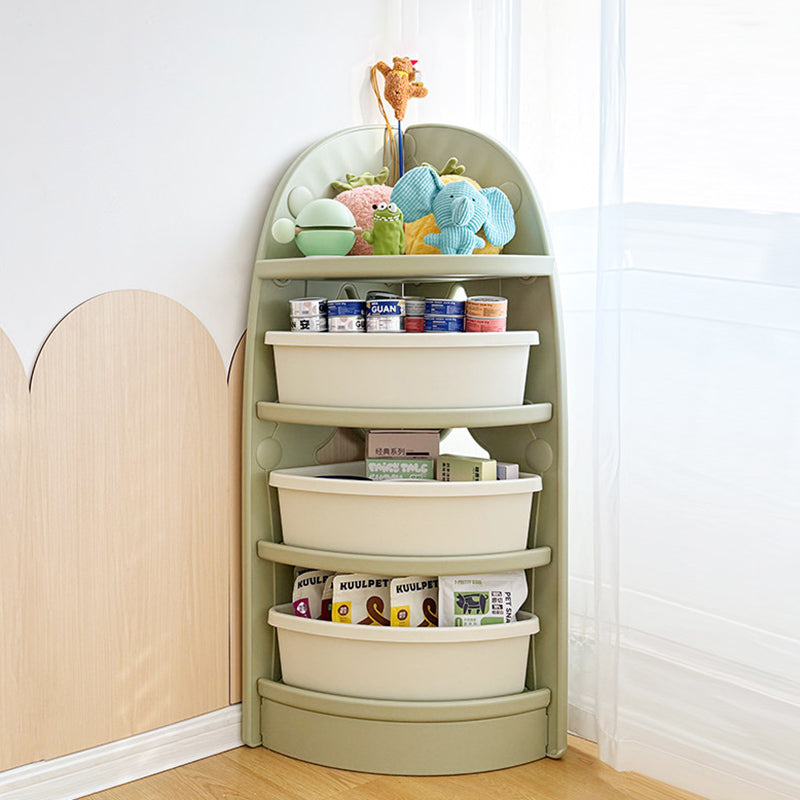 Modern Minimalist Eco-Friendly Fan-Shaped 4-Tier Kids' Corner Storage Shelf – HDPE/PP Plastic, Ideal for Living Room & Study