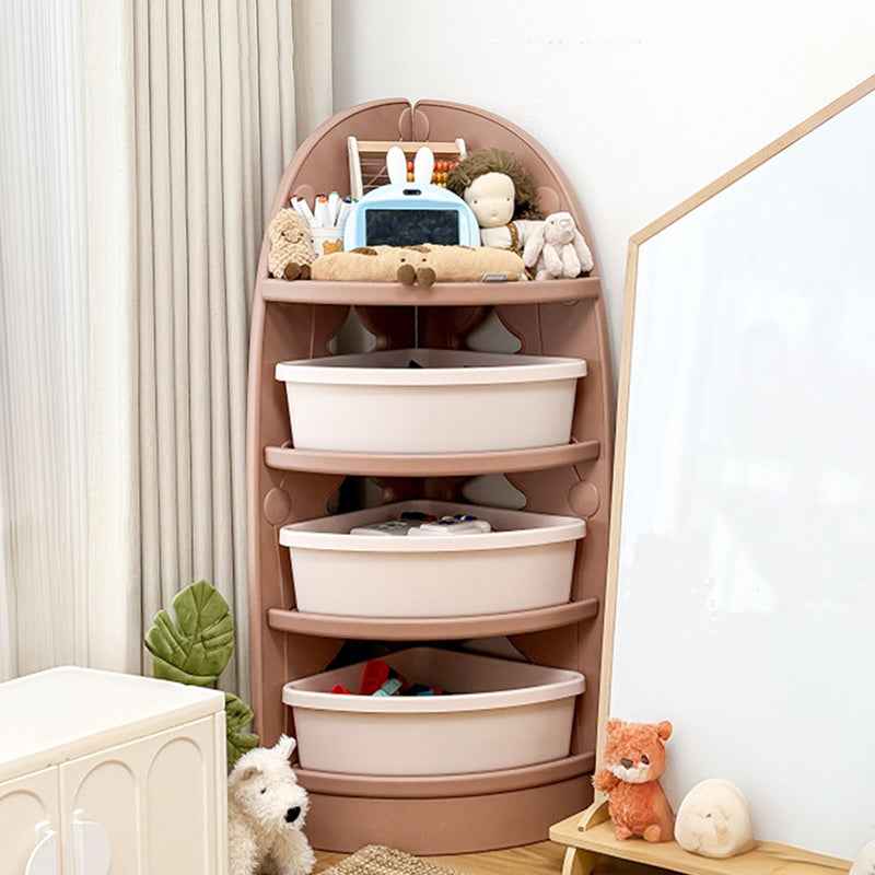 Modern Minimalist Eco-Friendly Fan-Shaped 4-Tier Kids' Corner Storage Shelf – HDPE/PP Plastic, Ideal for Living Room & Study