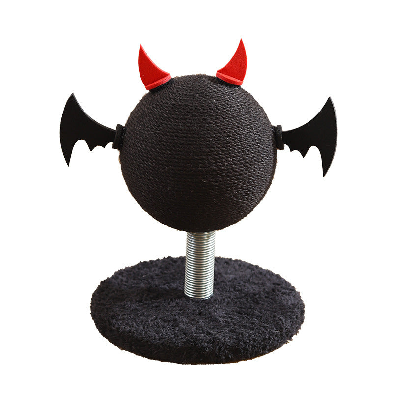 Modern Cartoon Devil Bat Cat Scratcher with Hemp Rope, Spring‑Mounted Scratching Post for Living Room