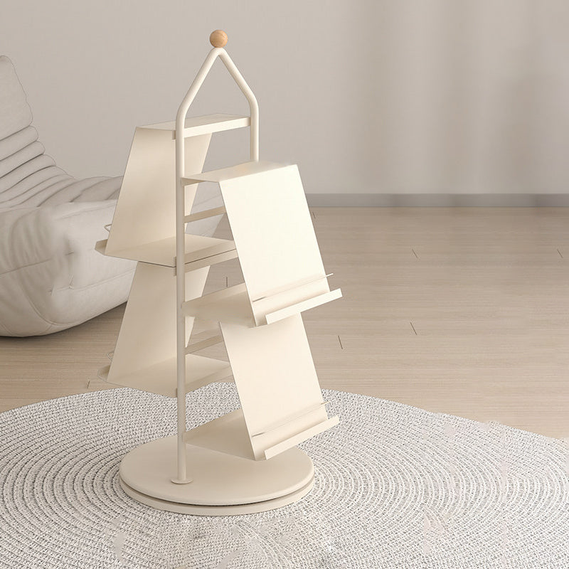 Contemporary Industrial Tree-Shaped Floor Bookshelf – 4-Tier Rotating Carbon Steel Storage Rack for Living Room & Study