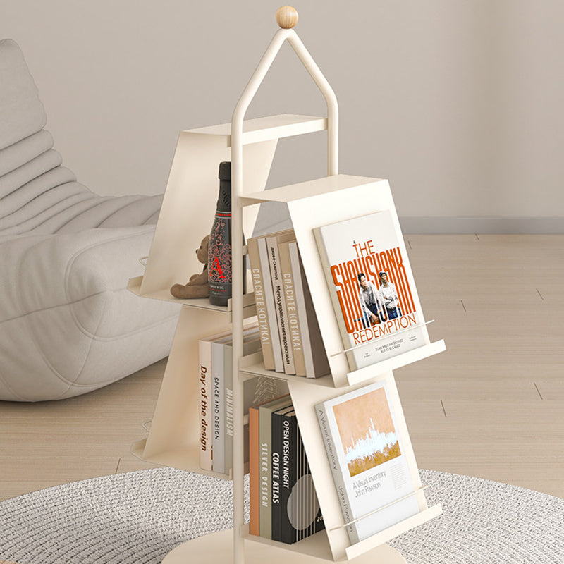 Contemporary Industrial Tree-Shaped Floor Bookshelf – 4-Tier Rotating Carbon Steel Storage Rack for Living Room & Study