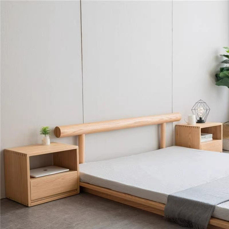 Traditional Japanese Solid Wood Nightstand – Rounded Square Design with 1 Drawer for the Bedroom