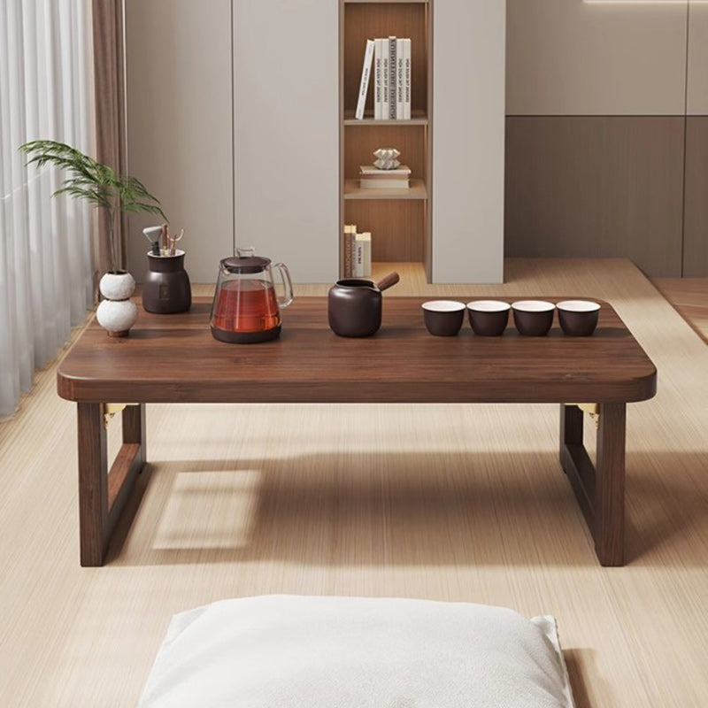 Traditional Japanese Solid Wood Table - Rounded-Ended Rectangular Design with 1-Tier Folding, Perfect for Living Room