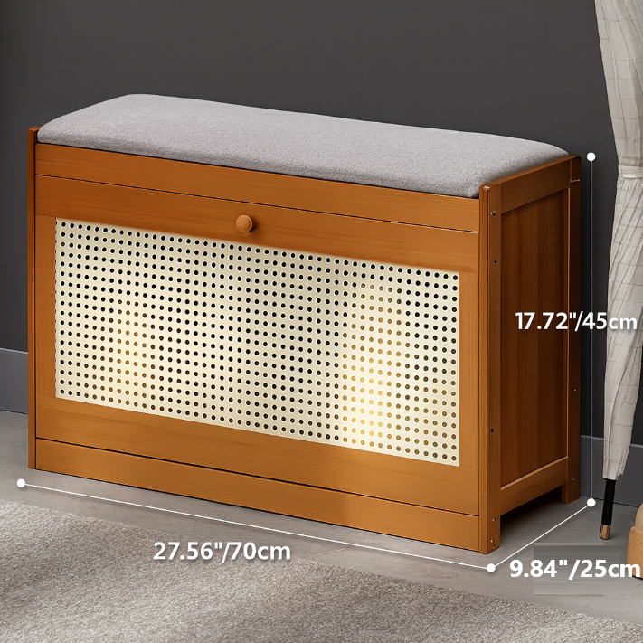 Traditional Japanese Bamboo Ventilated Shoe Bench – Rectangular ABS Construction with Linen Finish for Entryway & Living Room