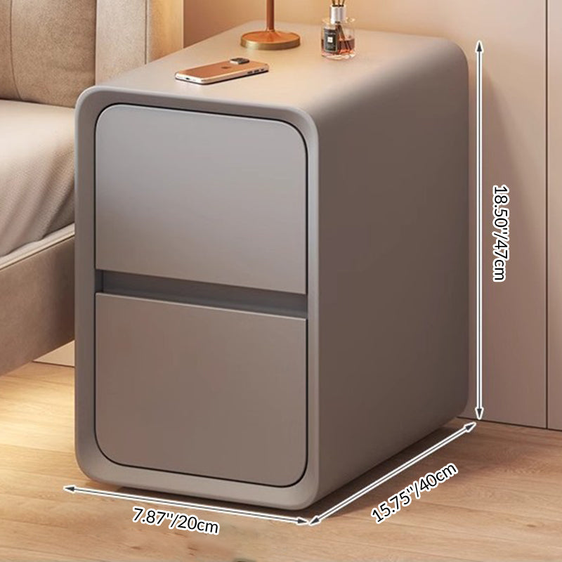 Contemporary Minimalist Nightstand – Microfiber Leather, Solid Wood & Metal, Rounded-Rectangle Design with 2 Drawers for Bedroom