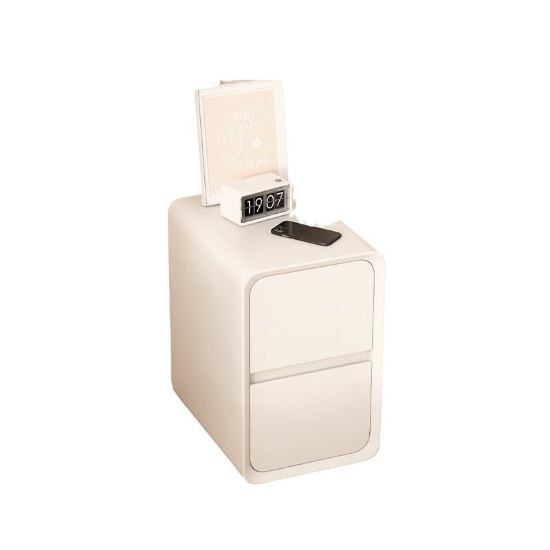Contemporary Minimalist Nightstand – Microfiber Leather, Solid Wood & Metal, Rounded-Rectangle Design with 2 Drawers for Bedroom