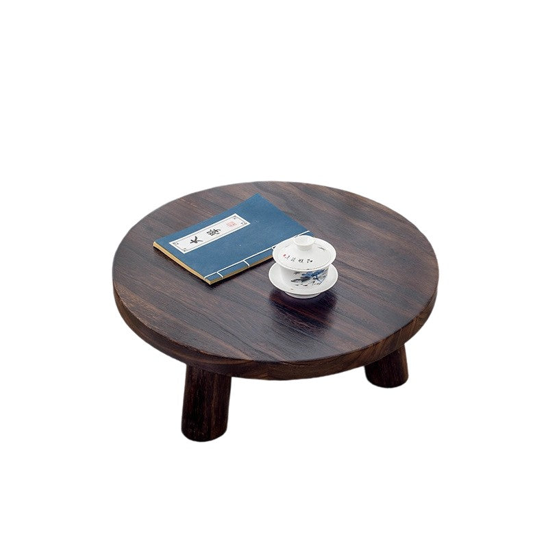 Traditional Japanese Solid Wood Round End Table, 1-Tier Cylindrical Design for Living Room