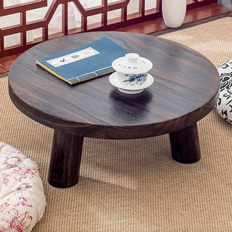 Traditional Japanese Solid Wood Round End Table, 1-Tier Cylindrical Design for Living Room