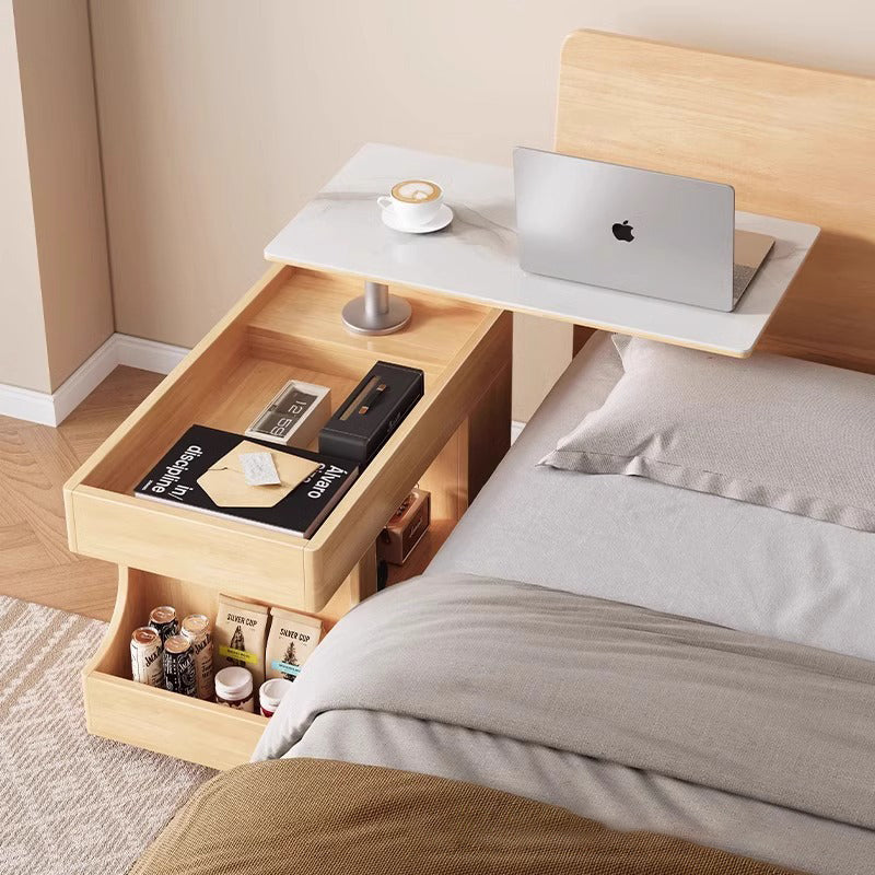 Modern Scandinavian Solid Wood & Tempered Glass Side Table with Metal Frame – Rectangular, Mobile with 2 Cabinets for Living Room
