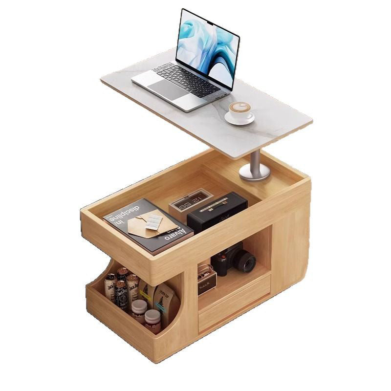 Modern Scandinavian Solid Wood & Tempered Glass Side Table with Metal Frame – Rectangular, Mobile with 2 Cabinets for Living Room