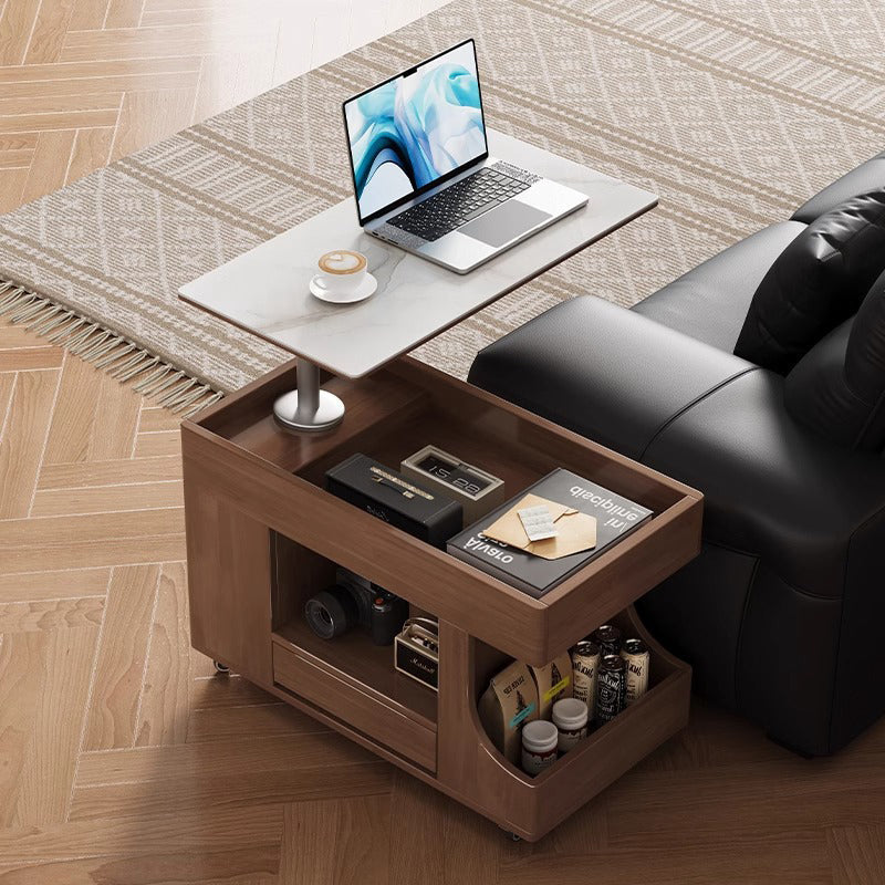 Modern Scandinavian Solid Wood & Tempered Glass Side Table with Metal Frame – Rectangular, Mobile with 2 Cabinets for Living Room