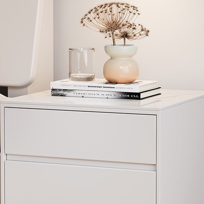 Modern Luxury Nightstand β Solid Wood with Sintered Stone Top and Metal Frame, Rectangular 3-Drawer Bedroom Table