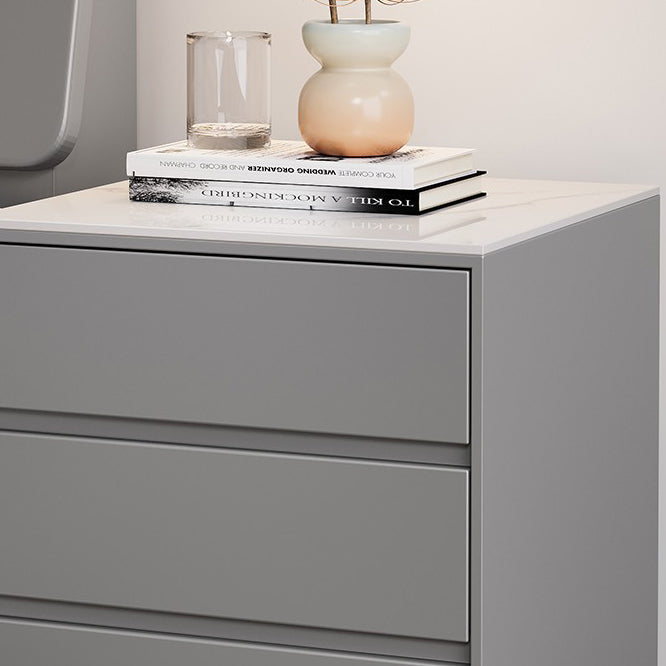 Modern Luxury Nightstand β Solid Wood with Sintered Stone Top and Metal Frame, Rectangular 3-Drawer Bedroom Table