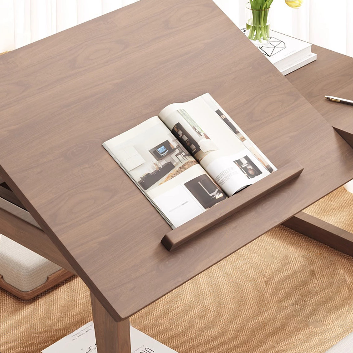 Traditional Japanese Solid Wood Foldable Rectangle Side Table — One-Tier for Living Room