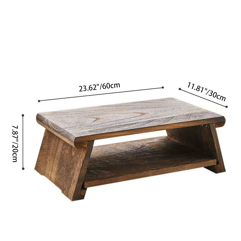 Elegant Traditional Japanese Solid Wood 2-Tier Rectangle Coffee Table for Living Room