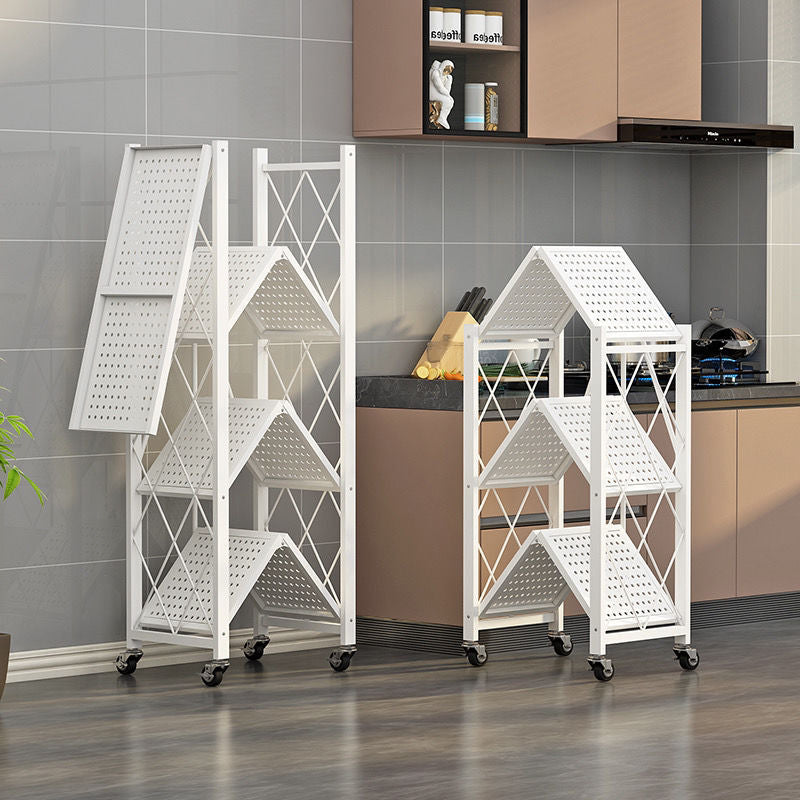 Modern Minimalist Carbon Steel Hollow Rectangular Movable Storage Shelf - 3/4/5-Shelf Options for Living Room