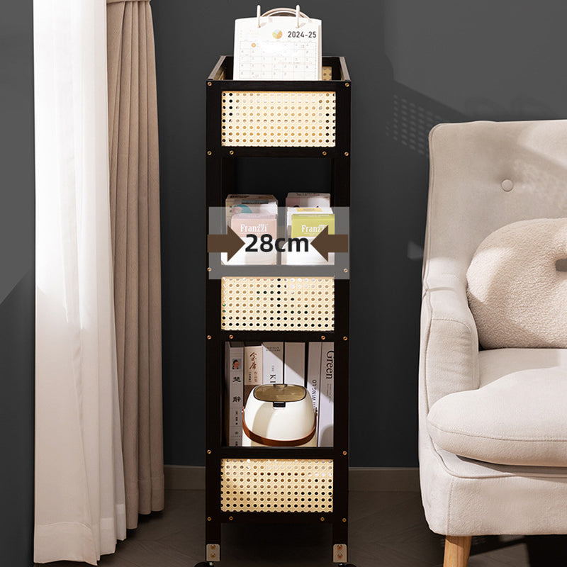 Sleek Modern Minimalist Bamboo Rattan Mobile Storage Shelf — Rectangular 3-Shelf Design for Living Room