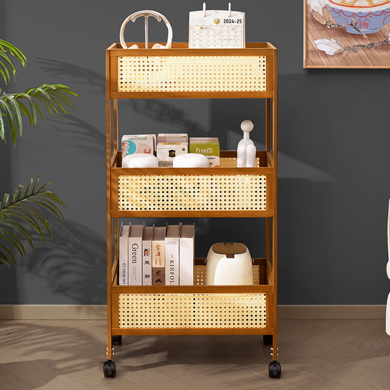Sleek Modern Minimalist Bamboo Rattan Mobile Storage Shelf — Rectangular 3-Shelf Design for Living Room