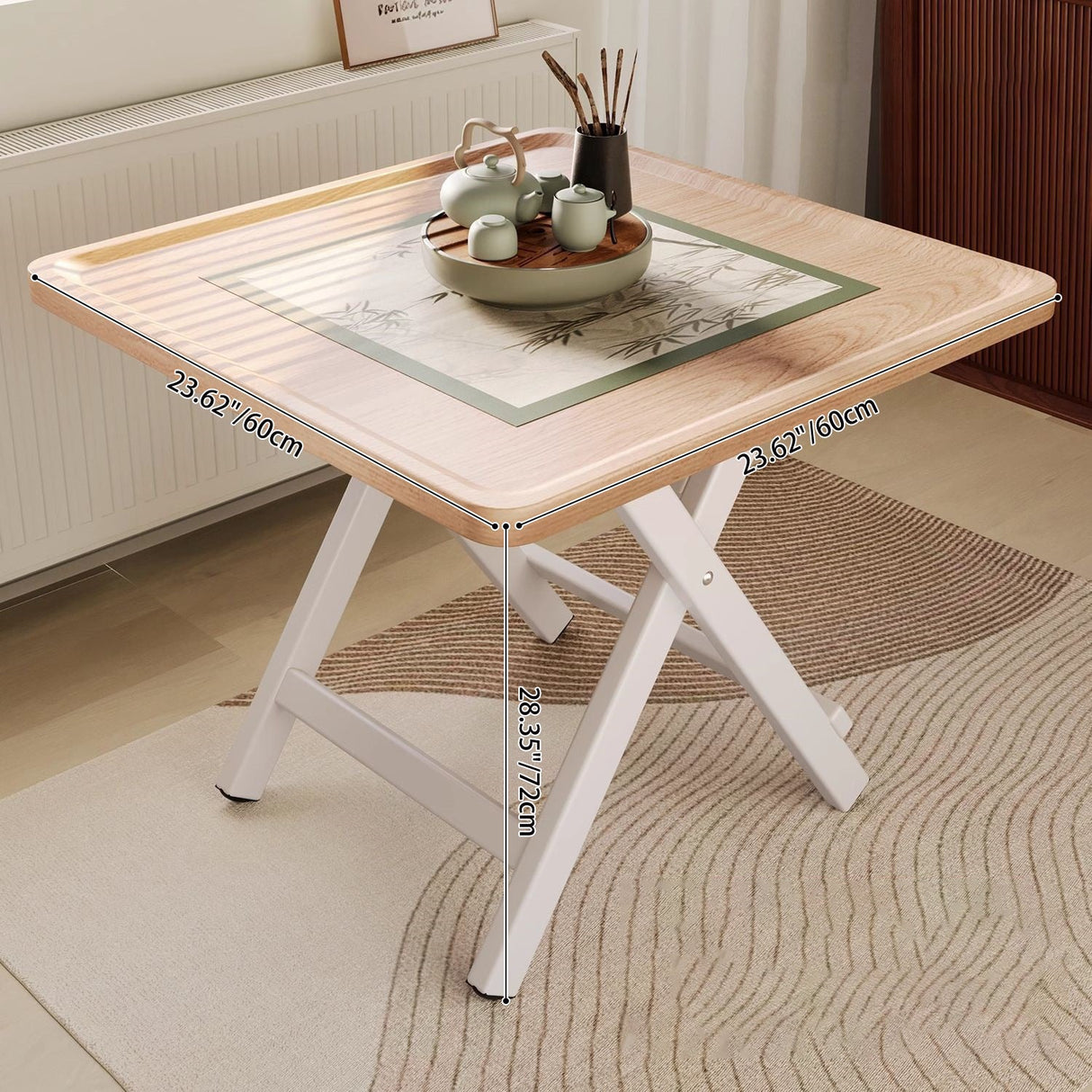 Elegant Traditional Vintage MDF Folding Dining Table with Iron Frame — Rounded-Square, 1-Tier for Dining Room