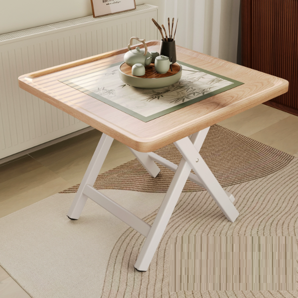 Elegant Traditional Vintage MDF Folding Dining Table with Iron Frame — Rounded-Square, 1-Tier for Dining Room