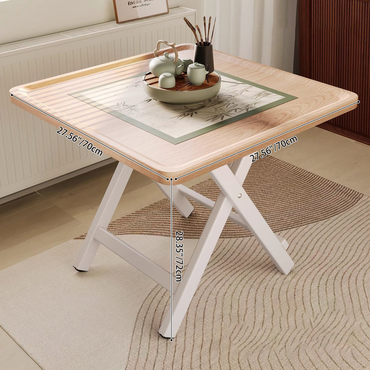 Elegant Traditional Vintage MDF Folding Dining Table with Iron Frame — Rounded-Square, 1-Tier for Dining Room