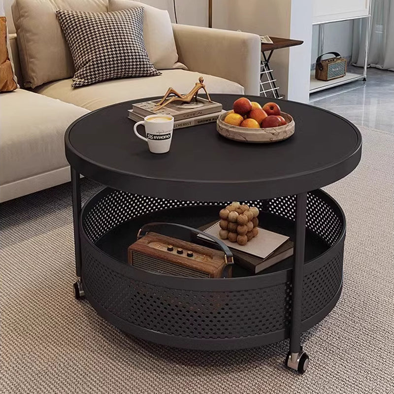Scandinavian-Style Contemporary Metal Slab Round Side Table, Movable with Two-Tier End Table for Living Room