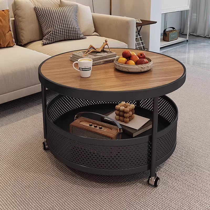 Scandinavian-Style Contemporary Metal Slab Round Side Table, Movable with Two-Tier End Table for Living Room
