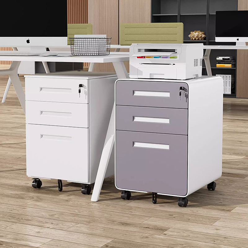 Sleek Modern Steel Storage Cabinet with Curved Front and 2/3 Drawers for Home Office