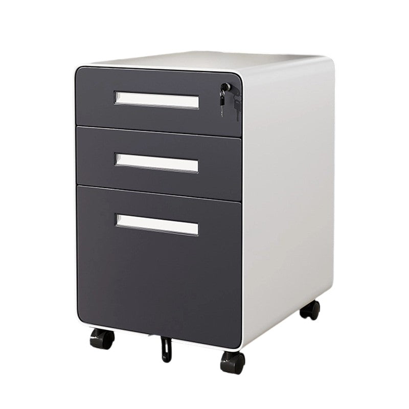 Sleek Modern Steel Storage Cabinet with Curved Front and 2/3 Drawers for Home Office
