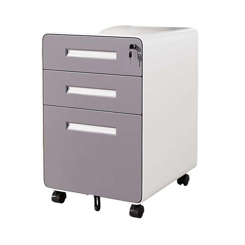 Sleek Modern Steel Storage Cabinet with Curved Front and 2/3 Drawers for Home Office