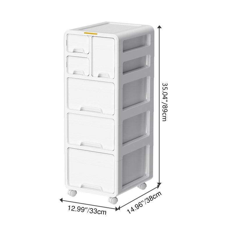 Modern Minimalist PP Mobile Curved Rectangular Storage Cabinet on Wheels with 3/4/5 Drawers for Living Room