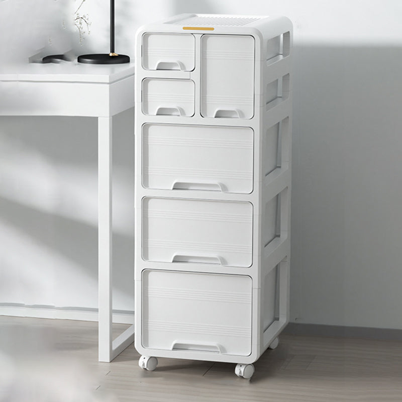 Modern Minimalist PP Mobile Curved Rectangular Storage Cabinet on Wheels with 3/4/5 Drawers for Living Room