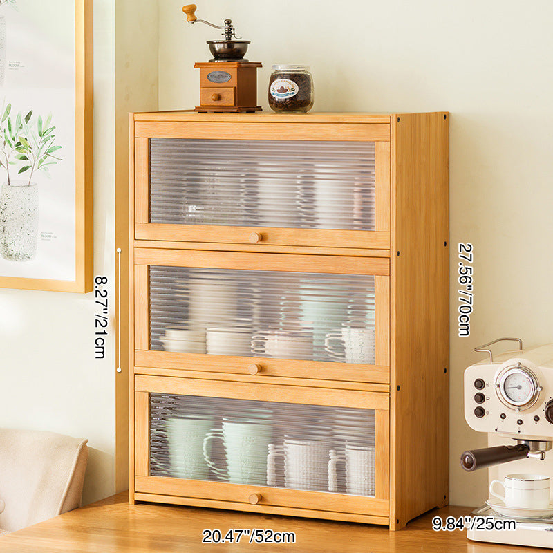 Traditional Chinese Bamboo & Acrylic Rectangular Storage Cabinet - 1-3 Tier, Perfect for Living Room