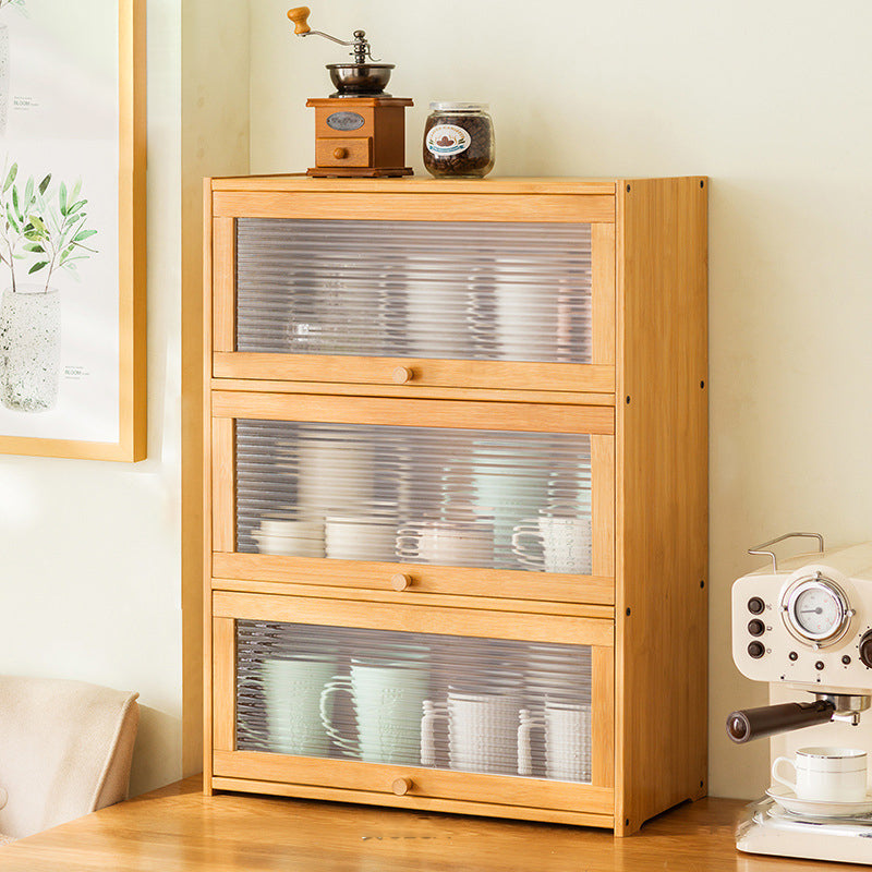 Traditional Chinese Bamboo & Acrylic Rectangular Storage Cabinet - 1-3 Tier, Perfect for Living Room