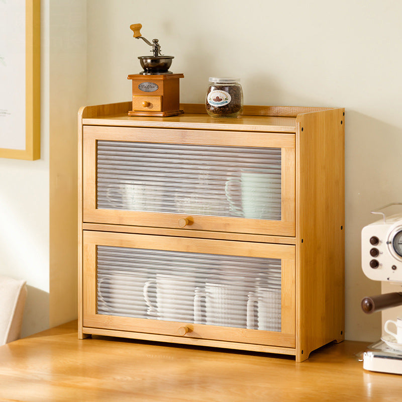 Traditional Chinese Bamboo & Acrylic Rectangular Storage Cabinet - 1-3 Tier, Perfect for Living Room