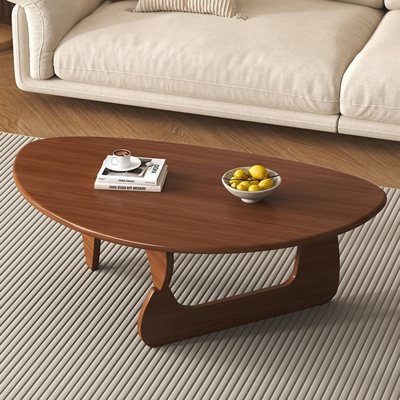 Traditional Japanese Rubberwood Rounded-Triangle Coffee Table, 1-Tier, for Living Room