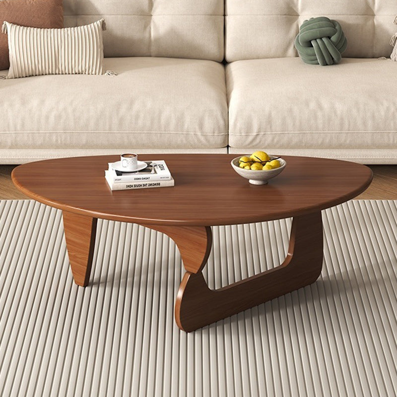 Traditional Japanese Rubberwood Rounded-Triangle Coffee Table, 1-Tier, for Living Room