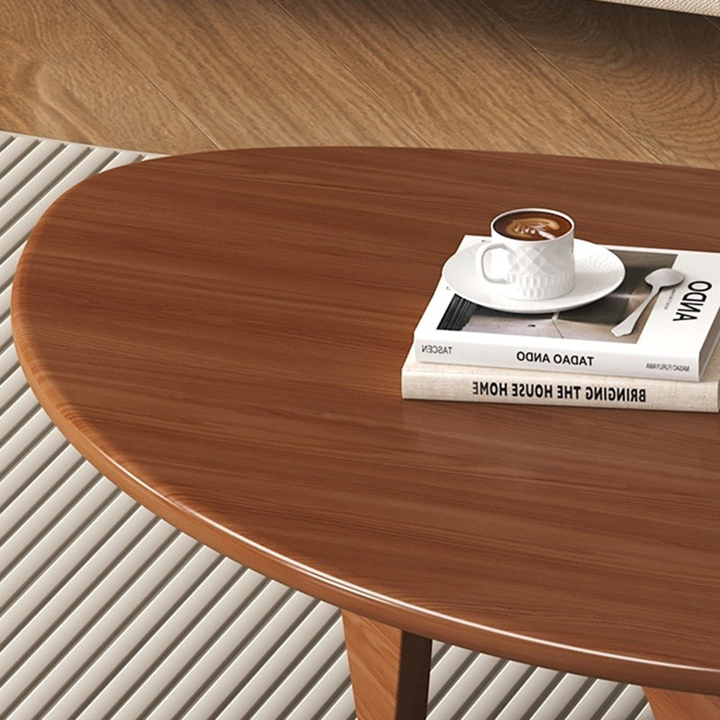 Traditional Japanese Rubberwood Rounded-Triangle Coffee Table, 1-Tier, for Living Room