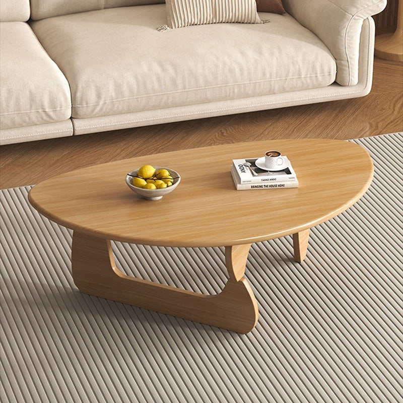 Traditional Japanese Rubberwood Rounded-Triangle Coffee Table, 1-Tier, for Living Room