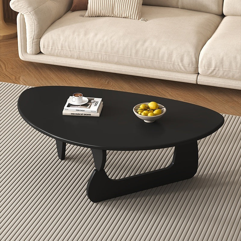 Traditional Japanese Rubberwood Rounded-Triangle Coffee Table, 1-Tier, for Living Room