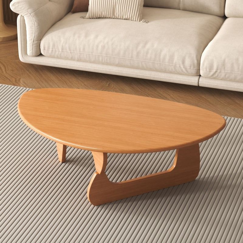 Traditional Japanese Rubberwood Rounded-Triangle Coffee Table, 1-Tier, for Living Room