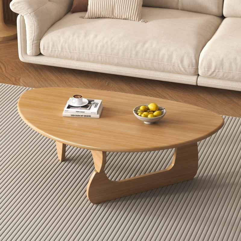 Traditional Japanese Rubberwood Rounded-Triangle Coffee Table, 1-Tier, for Living Room