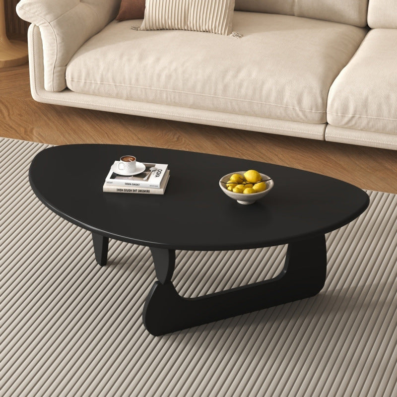Traditional Japanese Rubberwood Rounded-Triangle Coffee Table, 1-Tier, for Living Room
