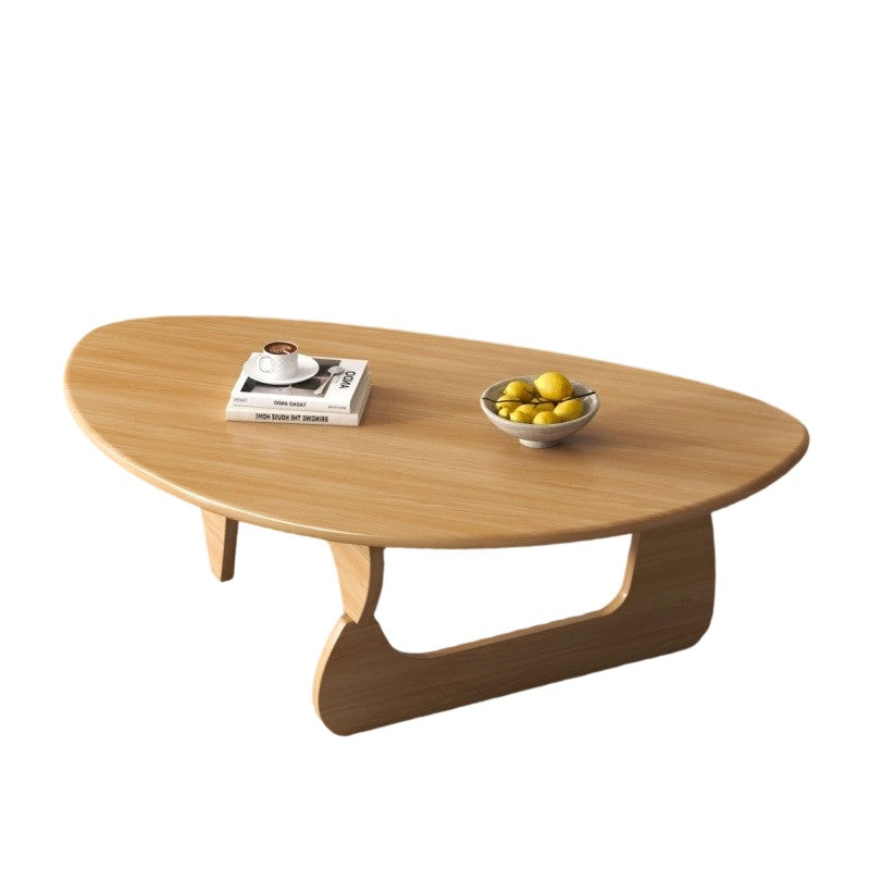 Traditional Japanese Rubberwood Rounded-Triangle Coffee Table, 1-Tier, for Living Room