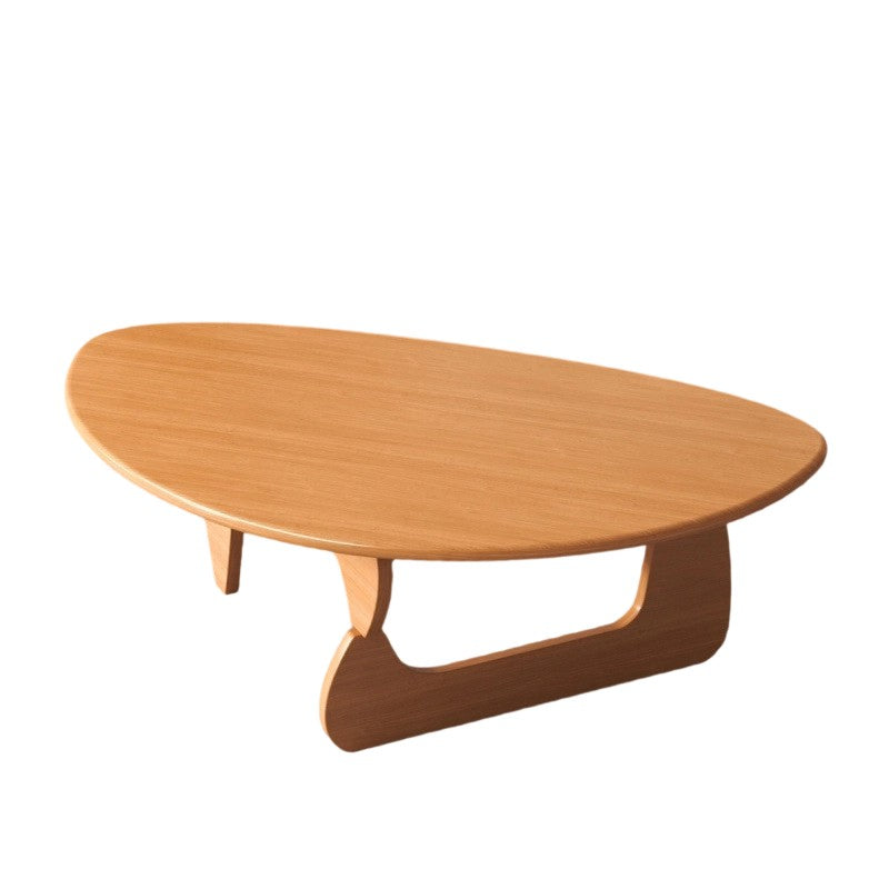 Traditional Japanese Rubberwood Rounded-Triangle Coffee Table, 1-Tier, for Living Room
